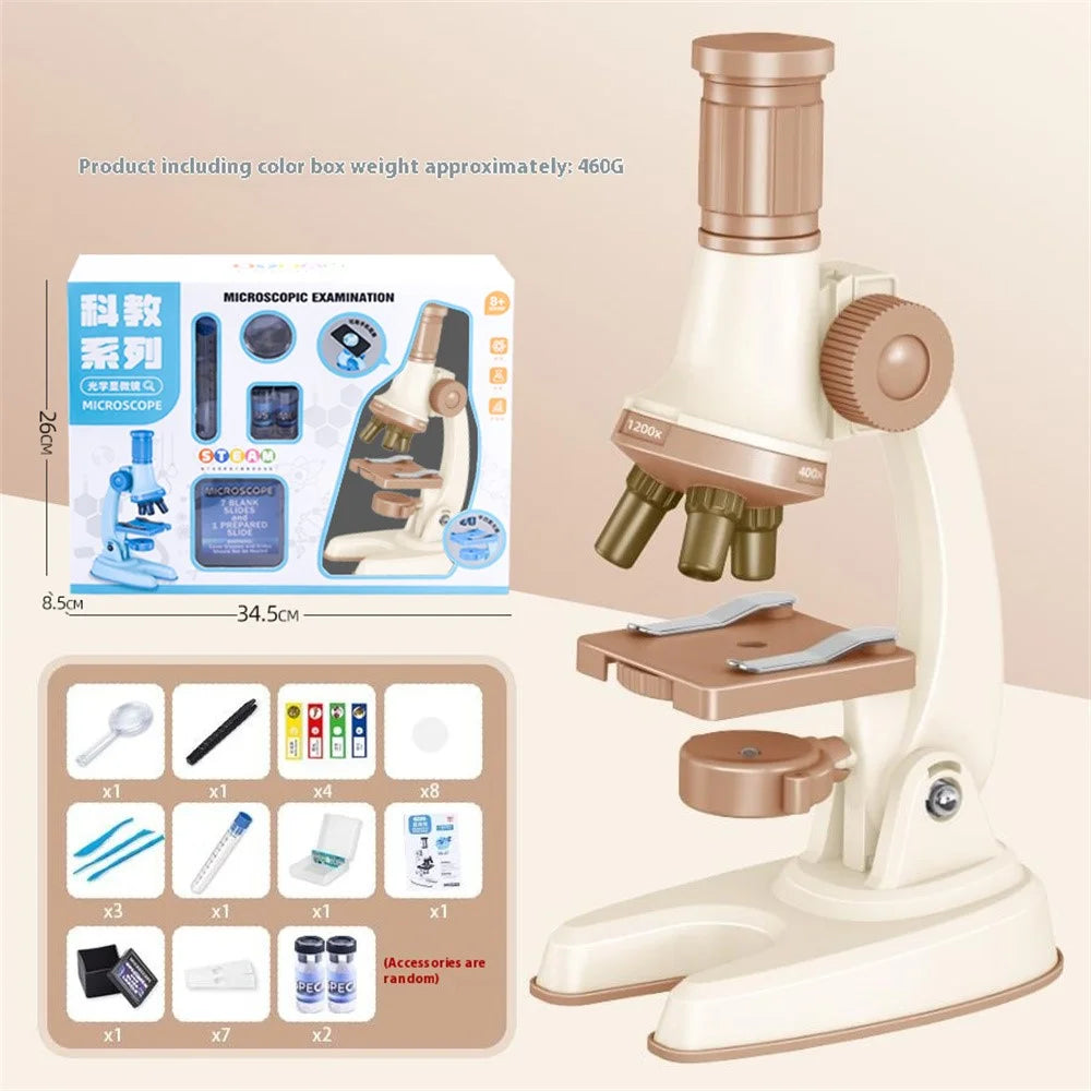 C2502U Kids Microscope Set 1200x Magnification Educational Science Toy STEM Learning Optical Kit for Biology Experiments - Beige - 7