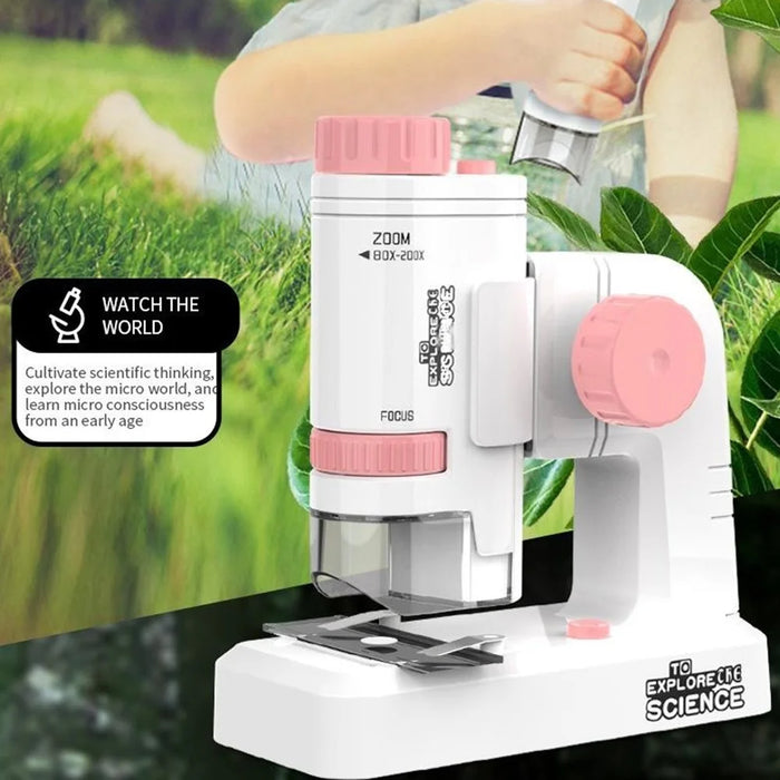 60X-200X Kids Portable Handheld Microscope Outdoor Scientific Microscope with LED Light - Pink - 2