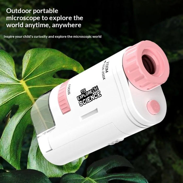 60X-200X Kids Portable Handheld Microscope Outdoor Scientific Microscope with LED Light - Pink - 4