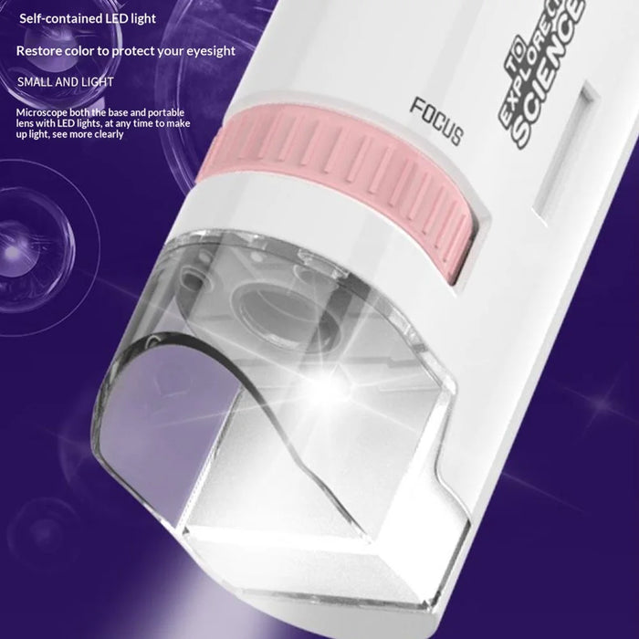 60X-200X Kids Portable Handheld Microscope Outdoor Scientific Microscope with LED Light - Pink - 5