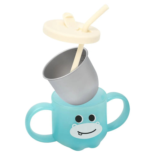 Scale Design Stainless Steel Toddler Cup Temperature-sensing Kids Milk Mug with Lid and Straw (BPA-Free, No FDA Certified) - Green - 1