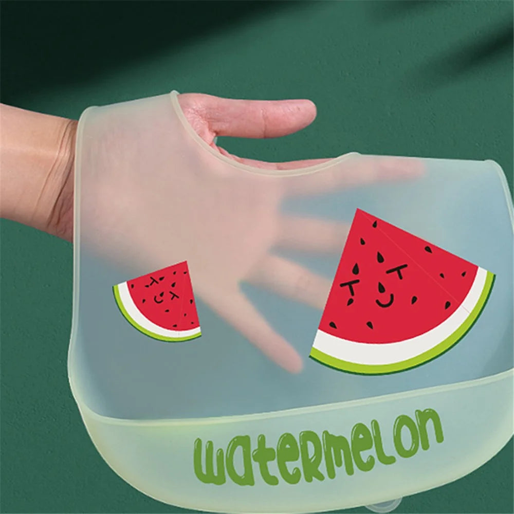Fruit Pattern Baby Silicone Bib Ultra Slim Waterproof Adjustable Food Crumb Catcher Toddler Bib - Watermelon - 4