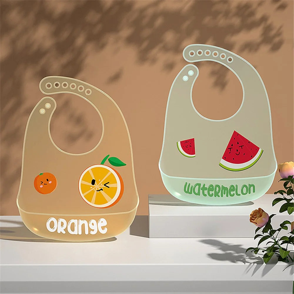 Fruit Pattern Baby Silicone Bib Ultra Slim Waterproof Adjustable Food Crumb Catcher Toddler Bib - Watermelon - 6