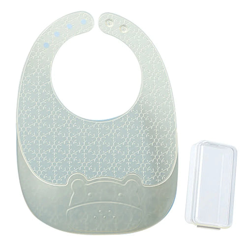 Super Soft Silicone+Nano Silver Baby Bib Food Crumb Catcher Adjustable Toddler Eating Bib with Storage Box ST - Light Yellow - 1