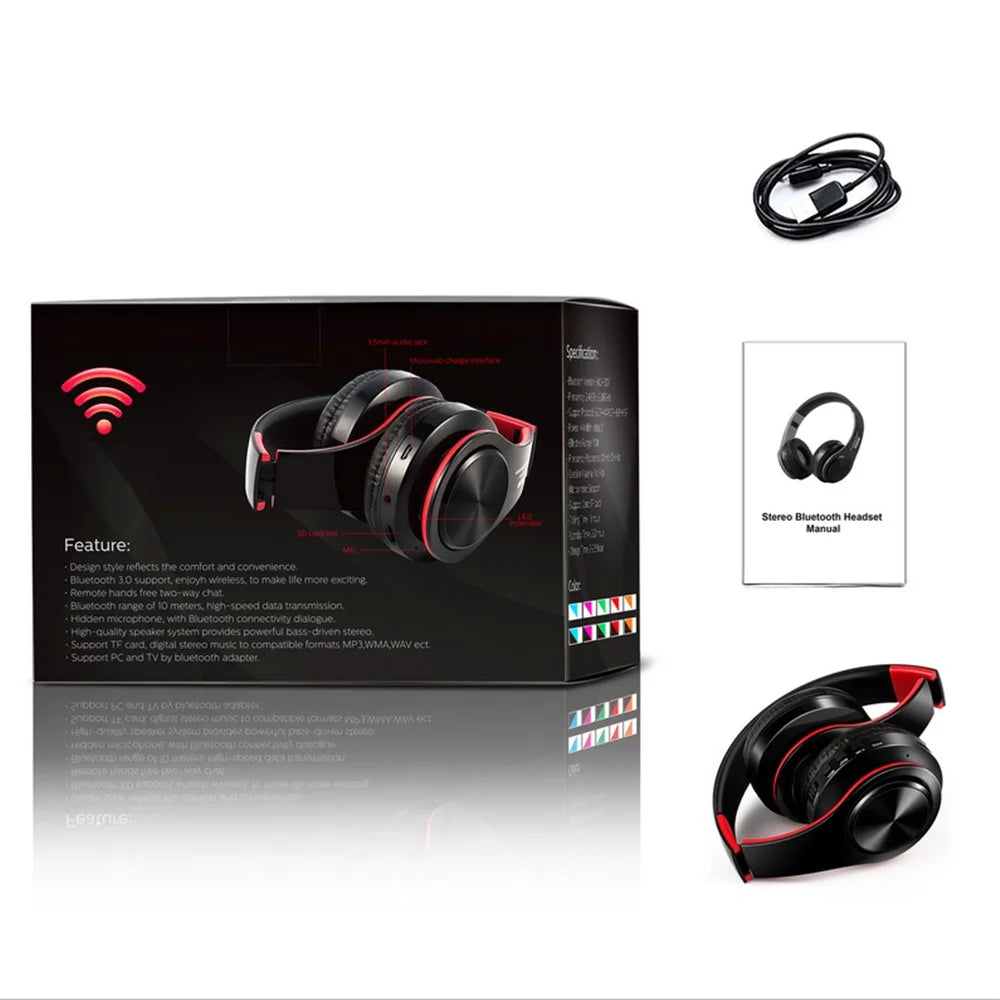 Foldable HIFI Stereo Portable Comfortable Bluetooth-compatible Wireless Stereo Headset - Black / Red - 6