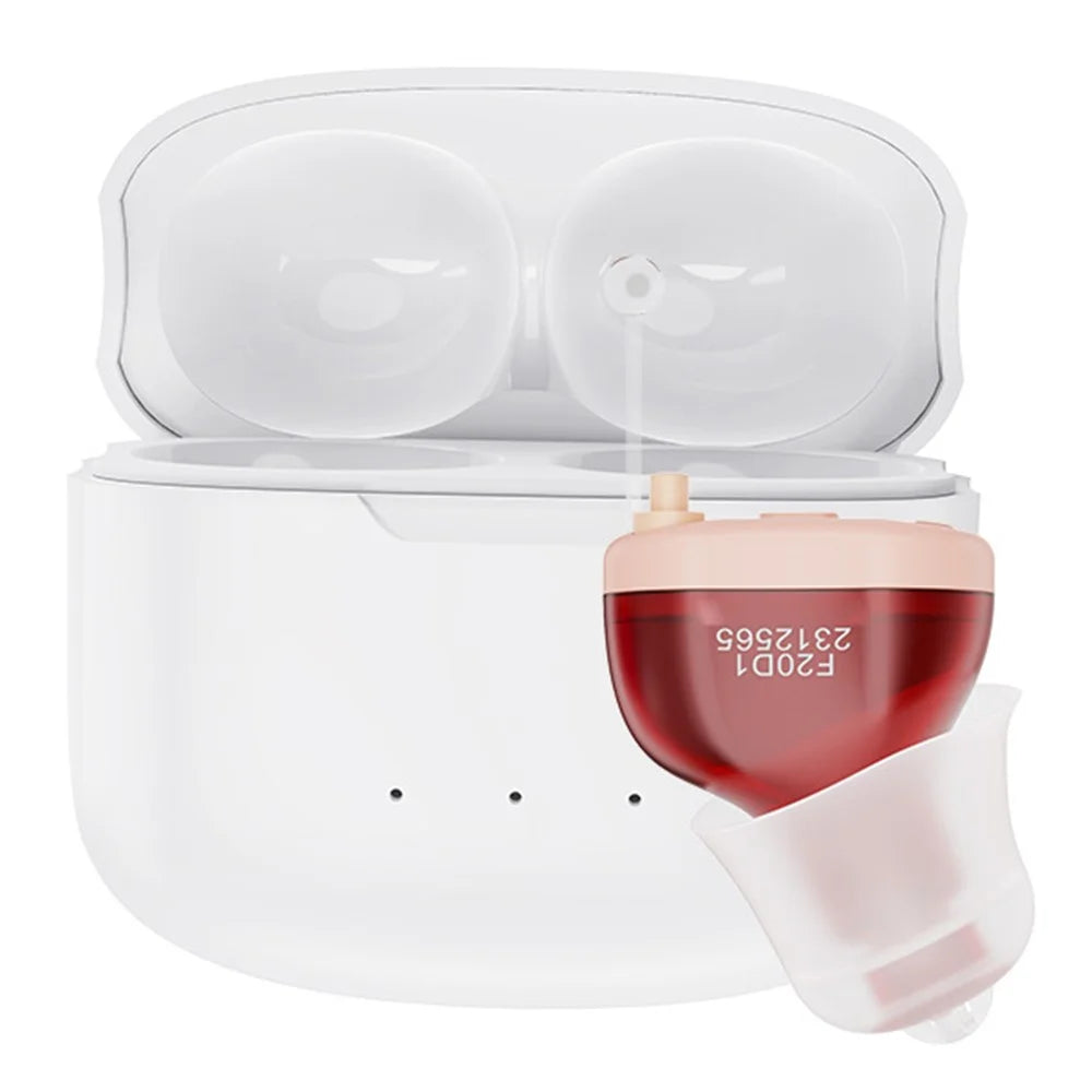 F20D1 Single Ear Invisible In-Ear Digital Hearing Aid 16-Channel Elderly Noise Reduction Hearing Amplifier - Red+Right Ear - 1