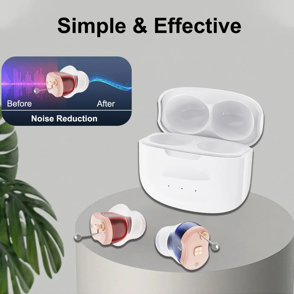 F20D1 Single Ear Invisible In-Ear Digital Hearing Aid 16-Channel Elderly Noise Reduction Hearing Amplifier - Red+Right Ear - 2