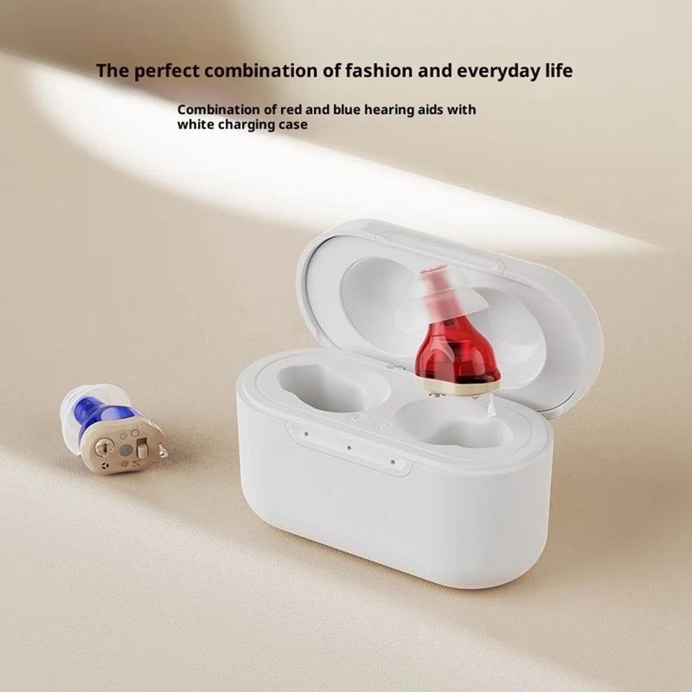 GM-931T CIC Invisible Hearing Aid Rechargeable Elderly Voice Sound Amplifier with Charging Case - Red  /  Blue - 2