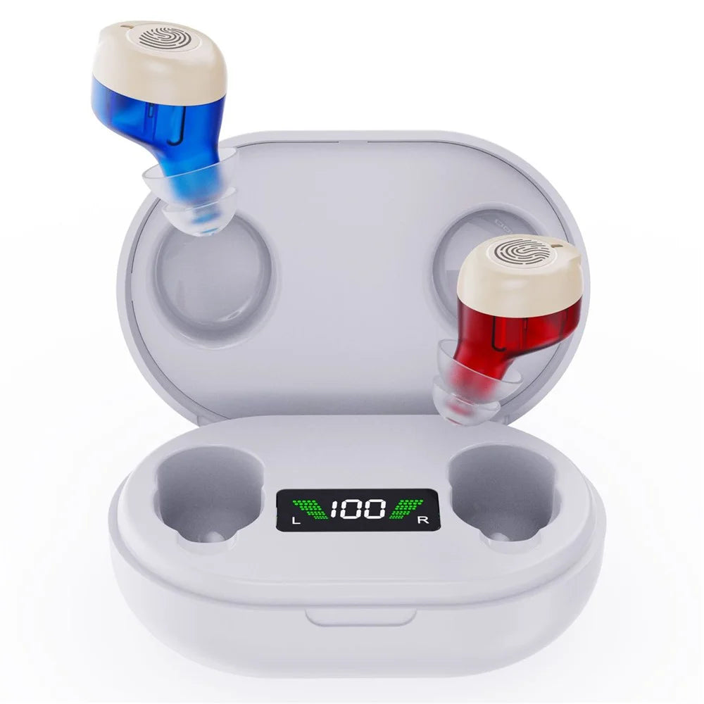 GM-902T Rechargeable Hearing Aid Digital Display Elderly Voice Sound Amplifier with Charging Case - Red Blue  /  White Case - 1
