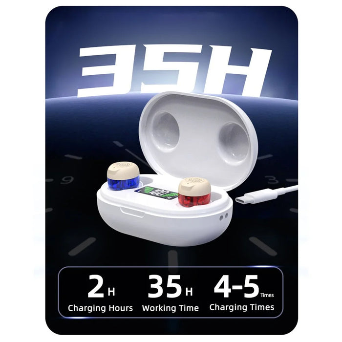 GM-902T Rechargeable Hearing Aid Digital Display Elderly Voice Sound Amplifier with Charging Case - Red Blue  /  White Case - 3