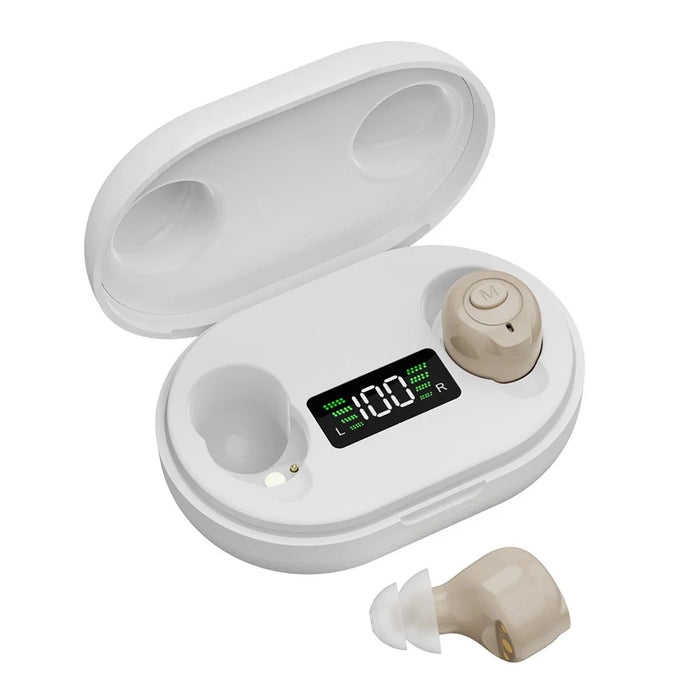 GM-903 Hearing Aid with Charging Case Rechargeable LED Digital Display Voice Sound Amplifier for Elderly - Beige  /  White Case - 1