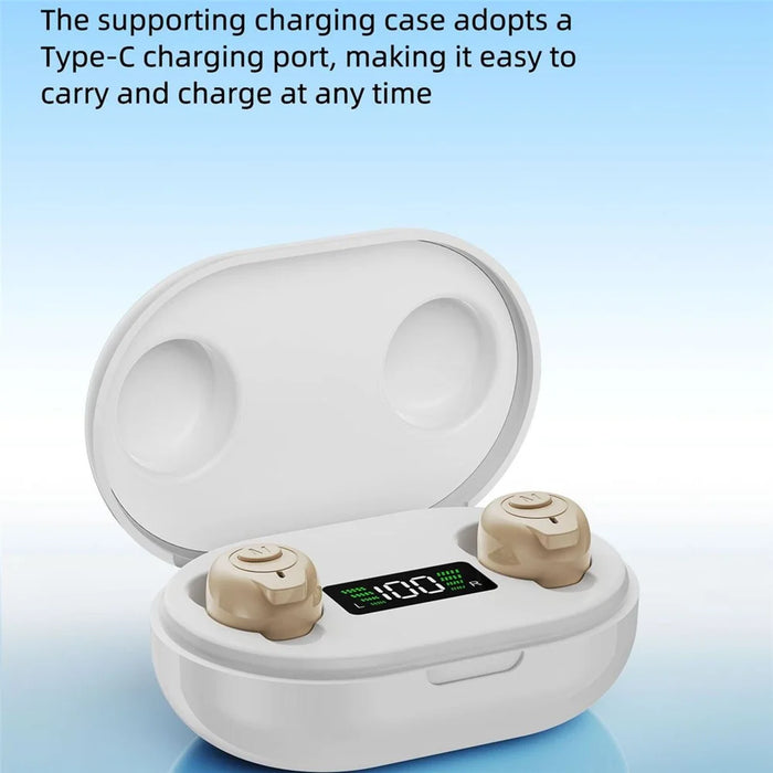 GM-903 Hearing Aid with Charging Case Rechargeable LED Digital Display Voice Sound Amplifier for Elderly - Beige  /  White Case - 5