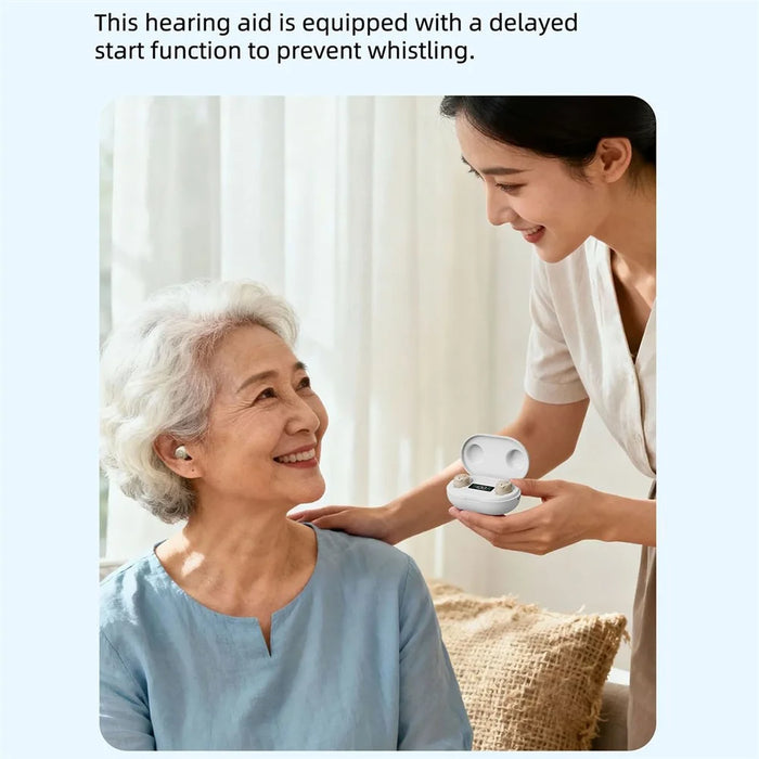 GM-903 Hearing Aid with Charging Case Rechargeable LED Digital Display Voice Sound Amplifier for Elderly - Beige  /  White Case - 7