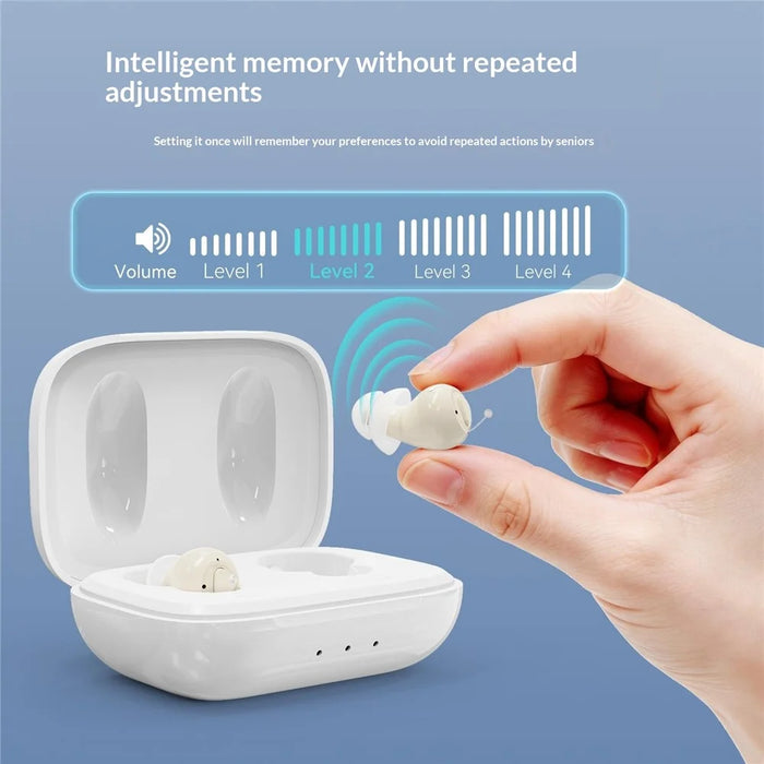 GM-955 In-Ear Hearing Aid Invisible High Power Smart Noise Reduction Voice Amplifier with Charging Case for Elderly - Beige - 3