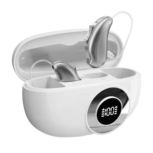 GM-321T 32-Channel Hearing Aid with Digital Display Charging Case RIC Design Noise Cancelling Voice Sound Amplifier for Elderly -White - 1