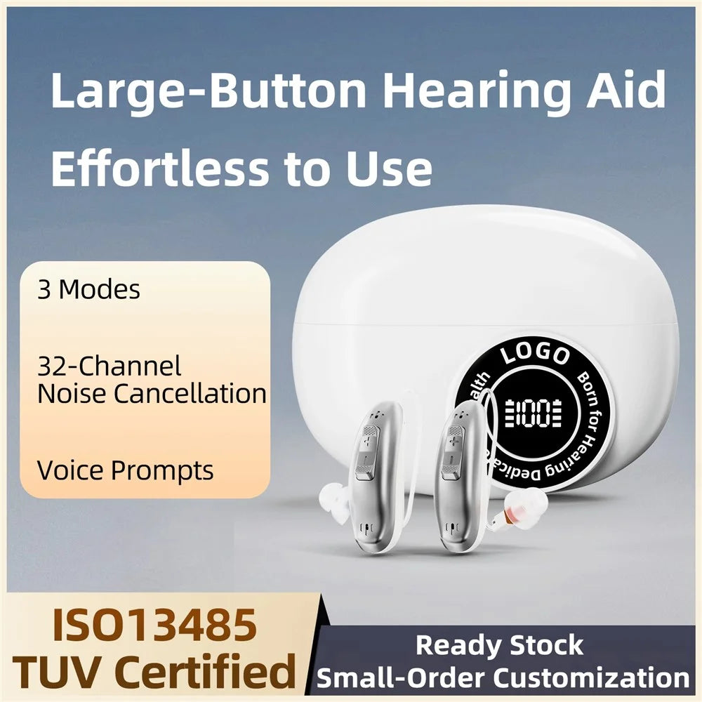 GM-321T 32-Channel Hearing Aid with Digital Display Charging Case RIC Design Noise Cancelling Voice Sound Amplifier for Elderly -White - 3