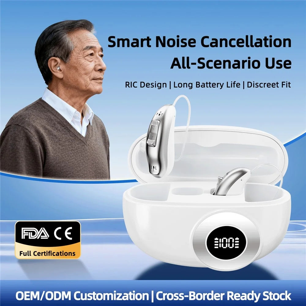 GM-321T 32-Channel Hearing Aid with Digital Display Charging Case RIC Design Noise Cancelling Voice Sound Amplifier for Elderly -White - 4