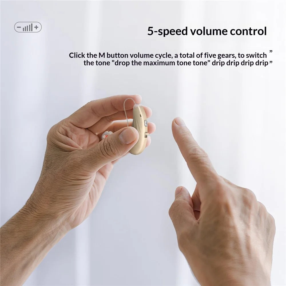 GM-362 RIC Invisible Hearing Aid Rechargeable Behind-the-Ear 16-Channel Digital Voice Sound Amplifier with Charging Case for Elderly - Beige  /  Black Case - 5