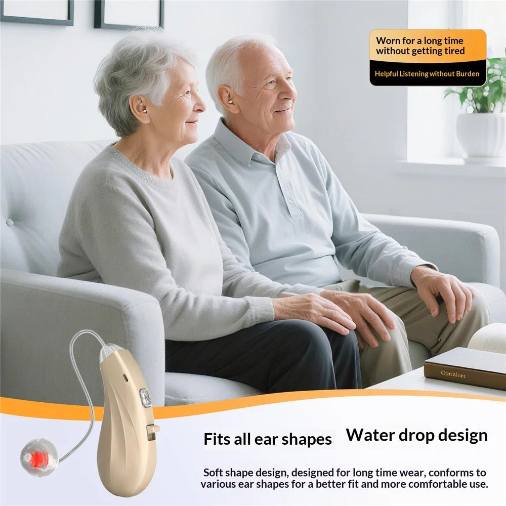 GM-362 RIC Invisible Hearing Aid Rechargeable Behind-the-Ear 16-Channel Digital Voice Sound Amplifier with Charging Case for Elderly - Beige  /  Black Case - 6