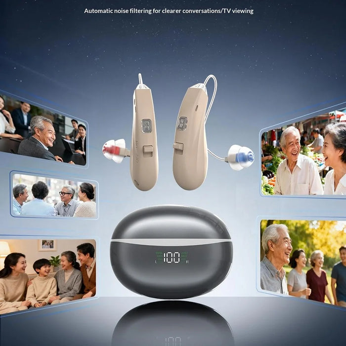 GM-313T RIC Behind-the-Ear Hearing Aid 16-Channel Digital Intelligent Voice Prompt Sound Amplifier for Elderly - Beige  /  Black Case - 3