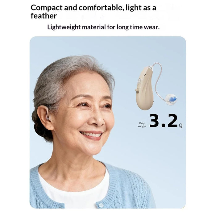 GM-313T RIC Behind-the-Ear Hearing Aid 16-Channel Digital Intelligent Voice Prompt Sound Amplifier for Elderly - Beige  /  Black Case - 4