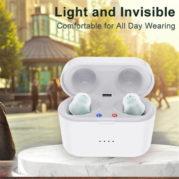 SR02 One Pair Magnetic Charging Hearing Aids Rechargeable Sound Amplifiers Hearing Aid Devices Headsets with Charging Case for Seniors, Adults - 4