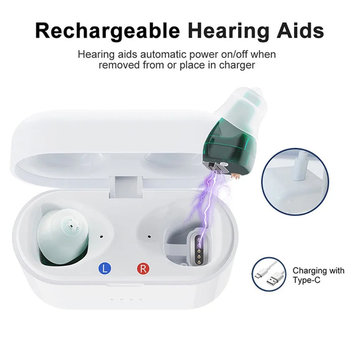 SR02 One Pair Magnetic Charging Hearing Aids Rechargeable Sound Amplifiers Hearing Aid Devices Headsets with Charging Case for Seniors, Adults - 5