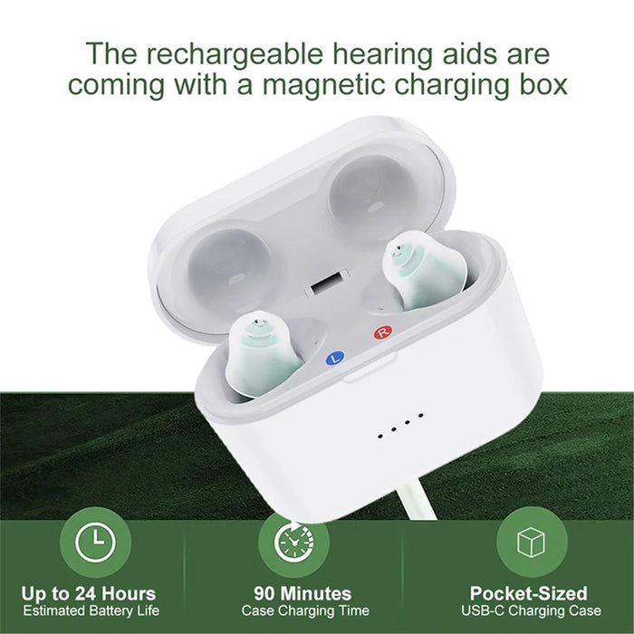 SR02 One Pair Magnetic Charging Hearing Aids Rechargeable Sound Amplifiers Hearing Aid Devices Headsets with Charging Case for Seniors, Adults - 6