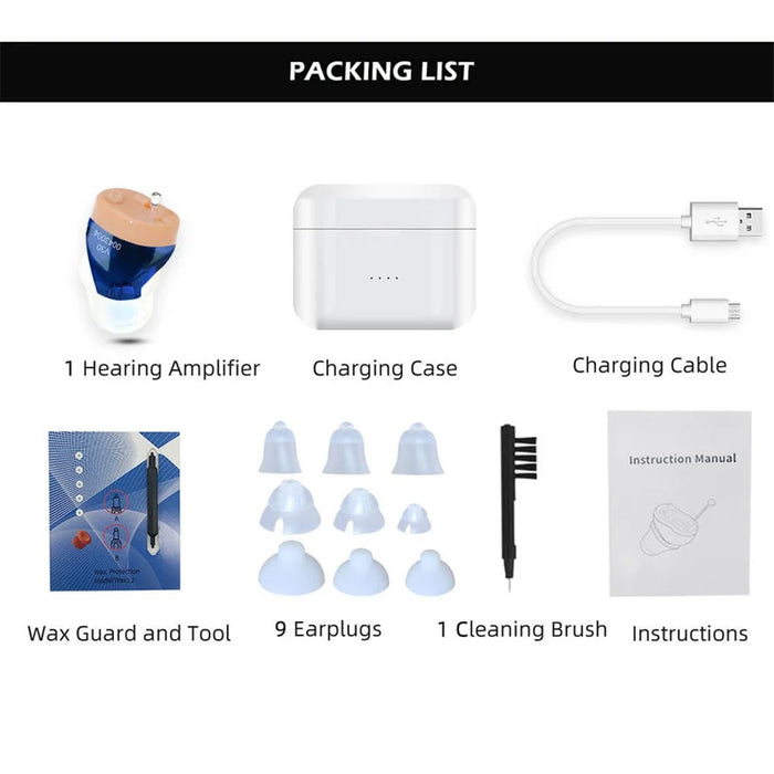 V30 Binaural Rechargeable Hearing Aid Wireless Elderly Voice Amplifier with Charging Case - 3