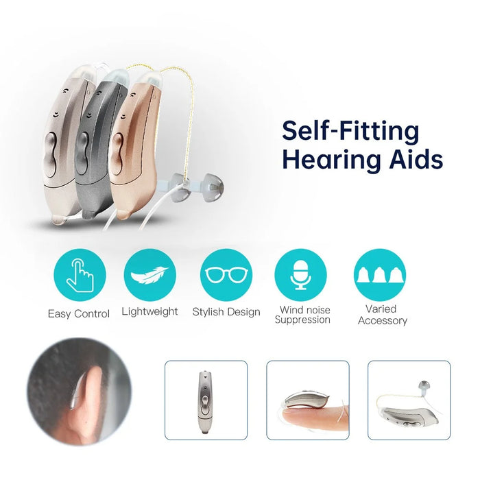 V885P Left Ear Elderly / Deaf People Hearing Aid RIC Seniors Self-Adaptive Feedback System Digital Sound Amplifier Headset - Pearl Grey - 3