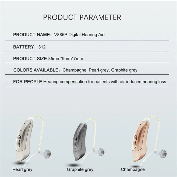 V885P Right Ear Ergonomics Design RIC 10-Channel Digital Hearing Aid Elderly Senior Sound Amplifier Hearing Aid Tool for Deaf People - Pearl Grey - 7