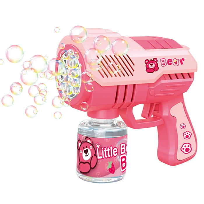 Children 10-holes Electric Bubble Machine Automatic Bubble Gun with Light - 9960 / Pink - 1
