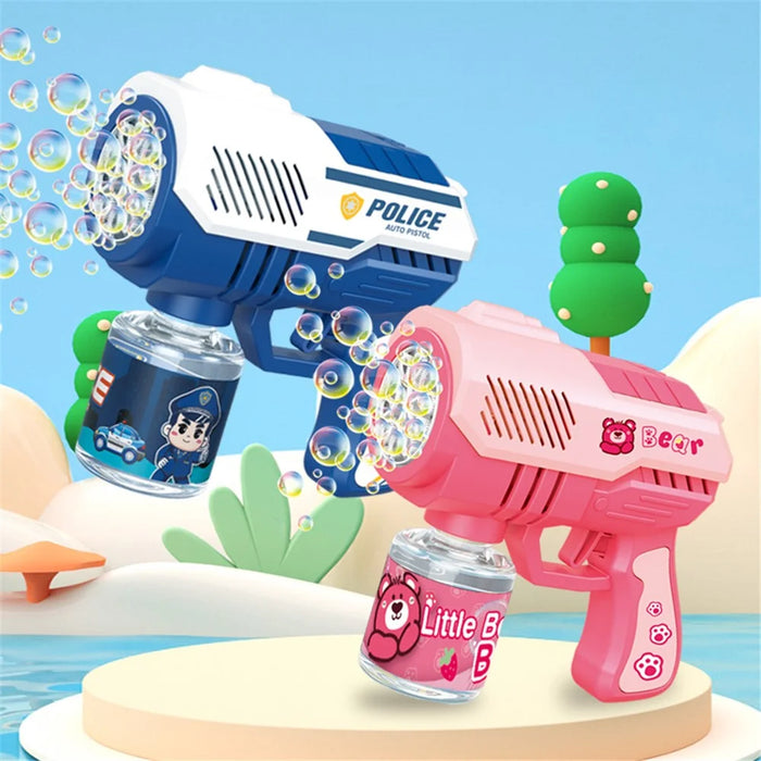 Children 10-holes Electric Bubble Machine Automatic Bubble Gun with Light - 9960 / Pink - 2