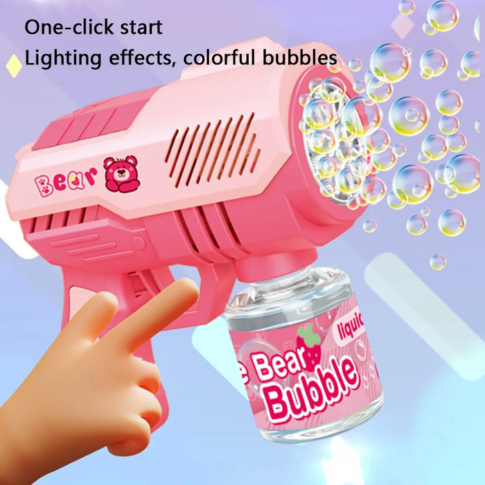 Children 10-holes Electric Bubble Machine Automatic Bubble Gun with Light - 9960 / Pink - 3
