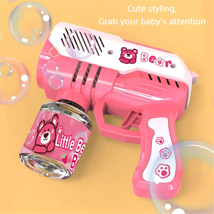 Children 10-holes Electric Bubble Machine Automatic Bubble Gun with Light - 9960 / Pink - 4