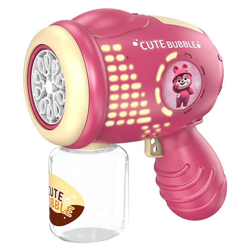622 Cartoon Bear Pattern Electric Bubble Gun Kids Toy Soap Bubbles Generator with Light - Purplish Red - 1