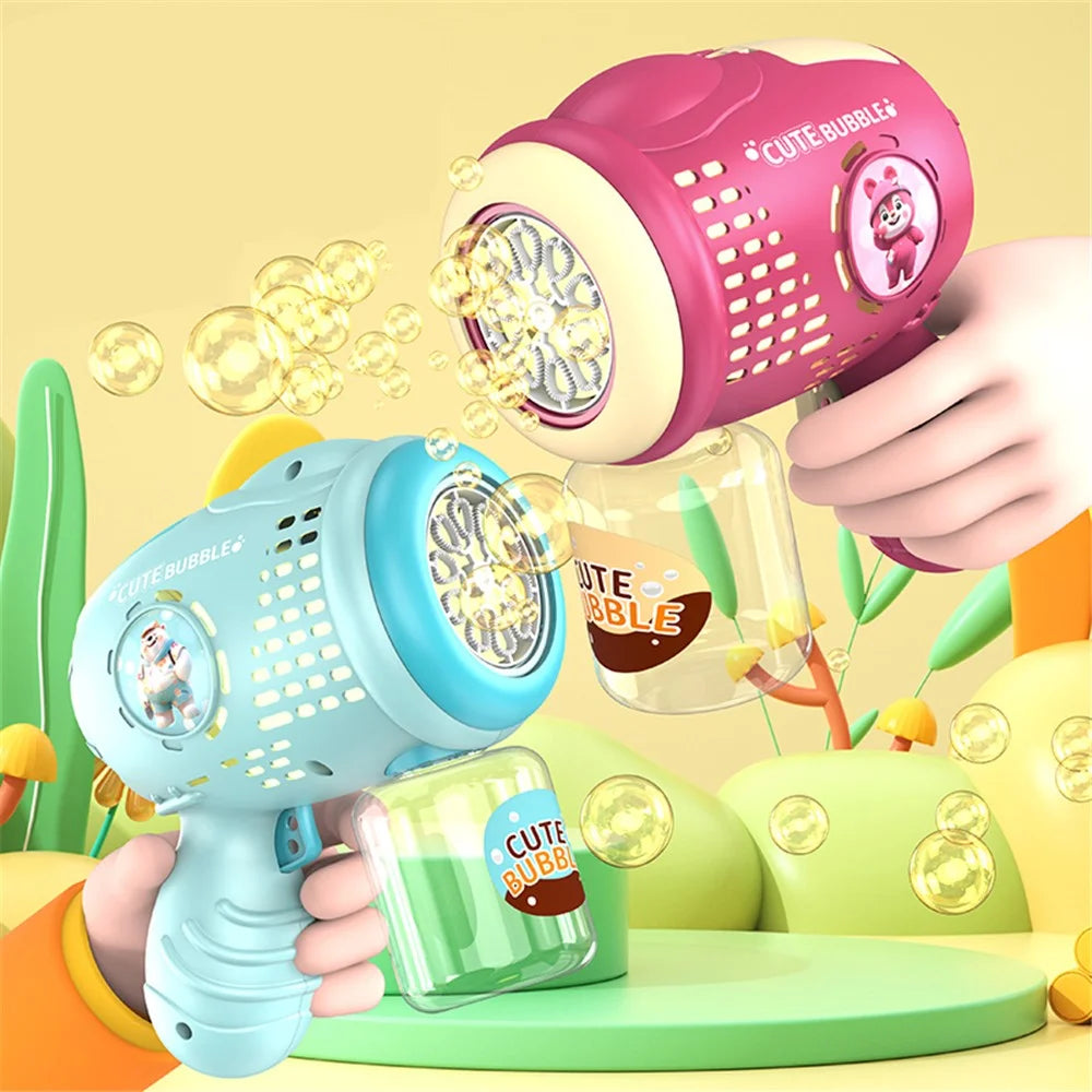 622 Cartoon Bear Pattern Electric Bubble Gun Kids Toy Soap Bubbles Generator with Light - Purplish Red - 2