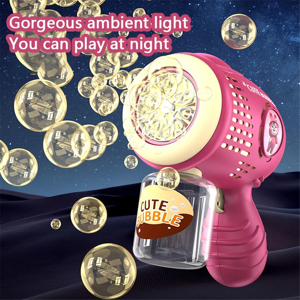 622 Cartoon Bear Pattern Electric Bubble Gun Kids Toy Soap Bubbles Generator with Light - Purplish Red - 5
