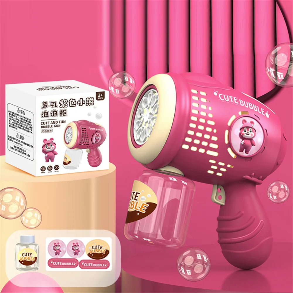 622 Cartoon Bear Pattern Electric Bubble Gun Kids Toy Soap Bubbles Generator with Light - Purplish Red - 7