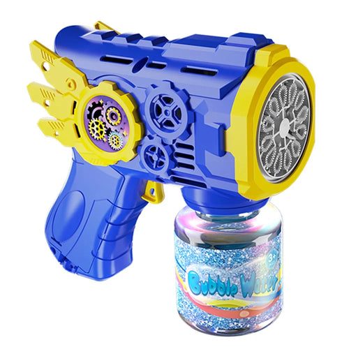 Bubble Gun Machine with 1 Bottle Refill Solution for Kids Automatic Light Up Bubble Blower Outdoor Play Gift - Blue - 1