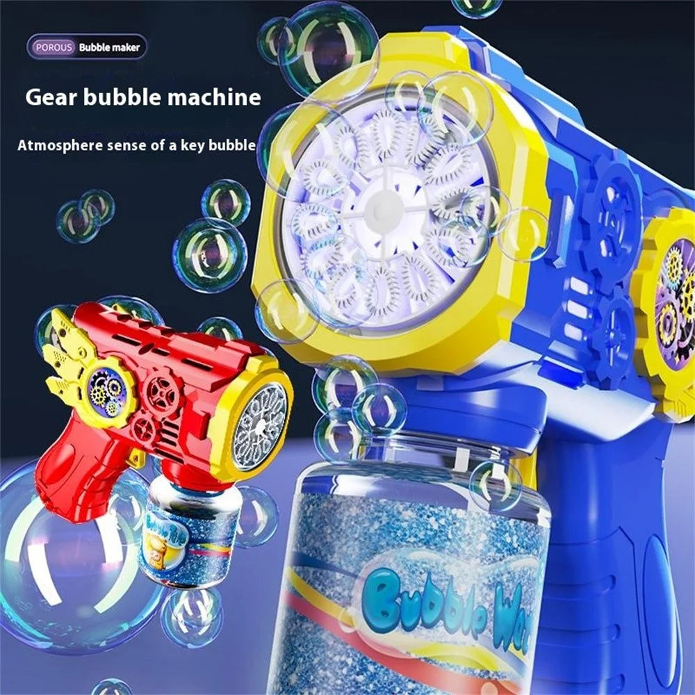 Bubble Gun Machine with 1 Bottle Refill Solution for Kids Automatic Light Up Bubble Blower Outdoor Play Gift - Blue - 2