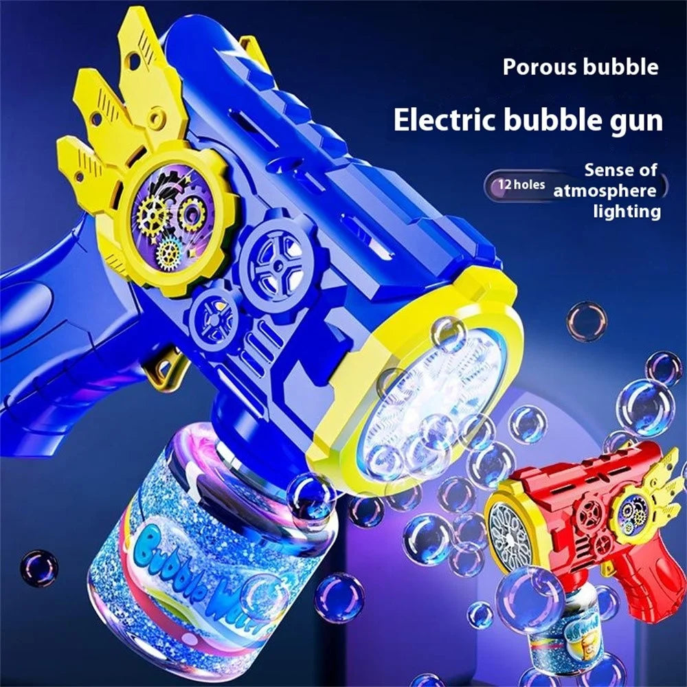 Bubble Gun Machine with 1 Bottle Refill Solution for Kids Automatic Light Up Bubble Blower Outdoor Play Gift - Blue - 4