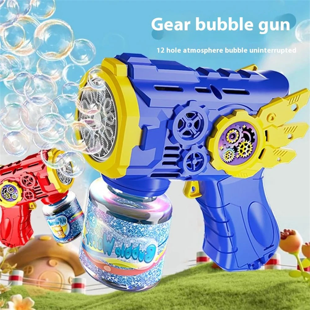 Bubble Gun Machine with 1 Bottle Refill Solution for Kids Automatic Light Up Bubble Blower Outdoor Play Gift - Blue - 5