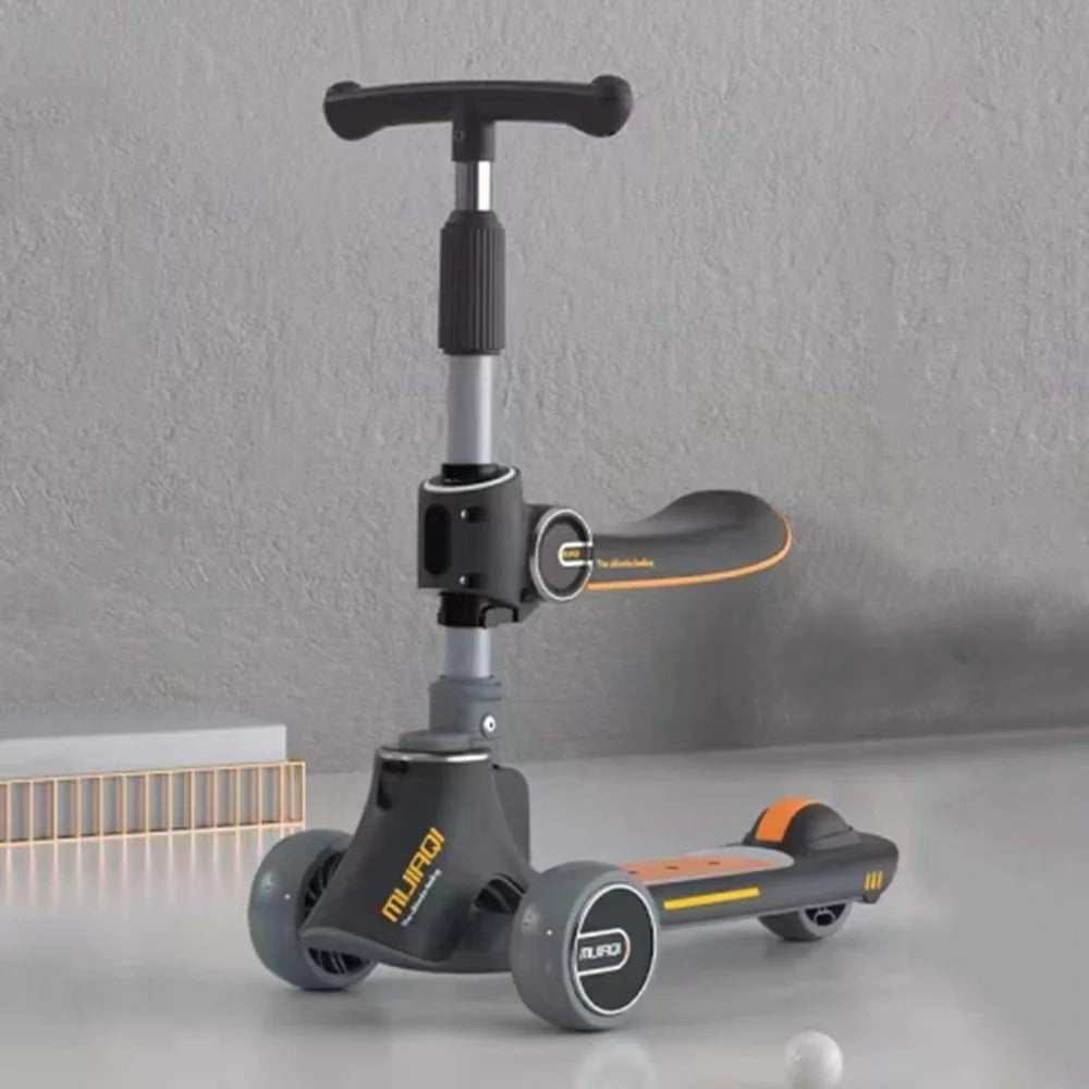 3 in 1 Kids Scooter with Seat Adjustable Height Foldable Kick Scooter for Children Ages 1 - 12 Years - Dark Grey - 1