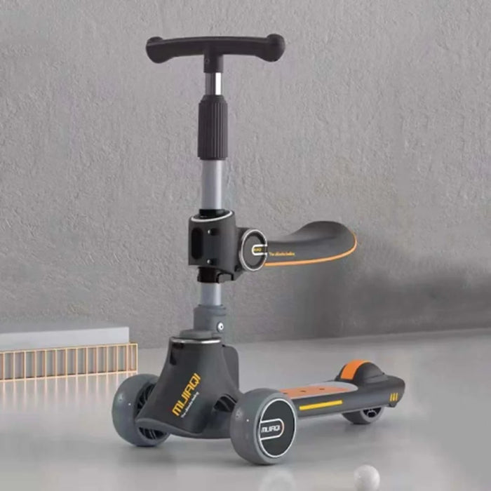 3 in 1 Kids Scooter with Seat Adjustable Height Foldable Kick Scooter for Children Ages 1 - 12 Years - Dark Grey - 1