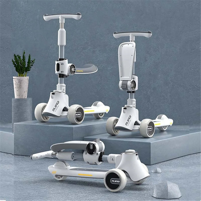 3 in 1 Kids Scooter with Seat Adjustable Height Foldable Kick Scooter for Children Ages 1 - 12 Years - Dark Grey - 5