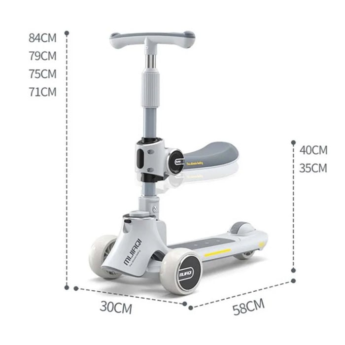 3 in 1 Kids Scooter with Seat Adjustable Height Foldable Kick Scooter for Children Ages 1 - 12 Years - Dark Grey - 6