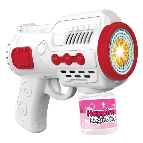979-1 Automatic Bubble Machine 10-Hole Handheld Bubble Gun Kids Bubble Generator Toy with Light - White+Red - 1