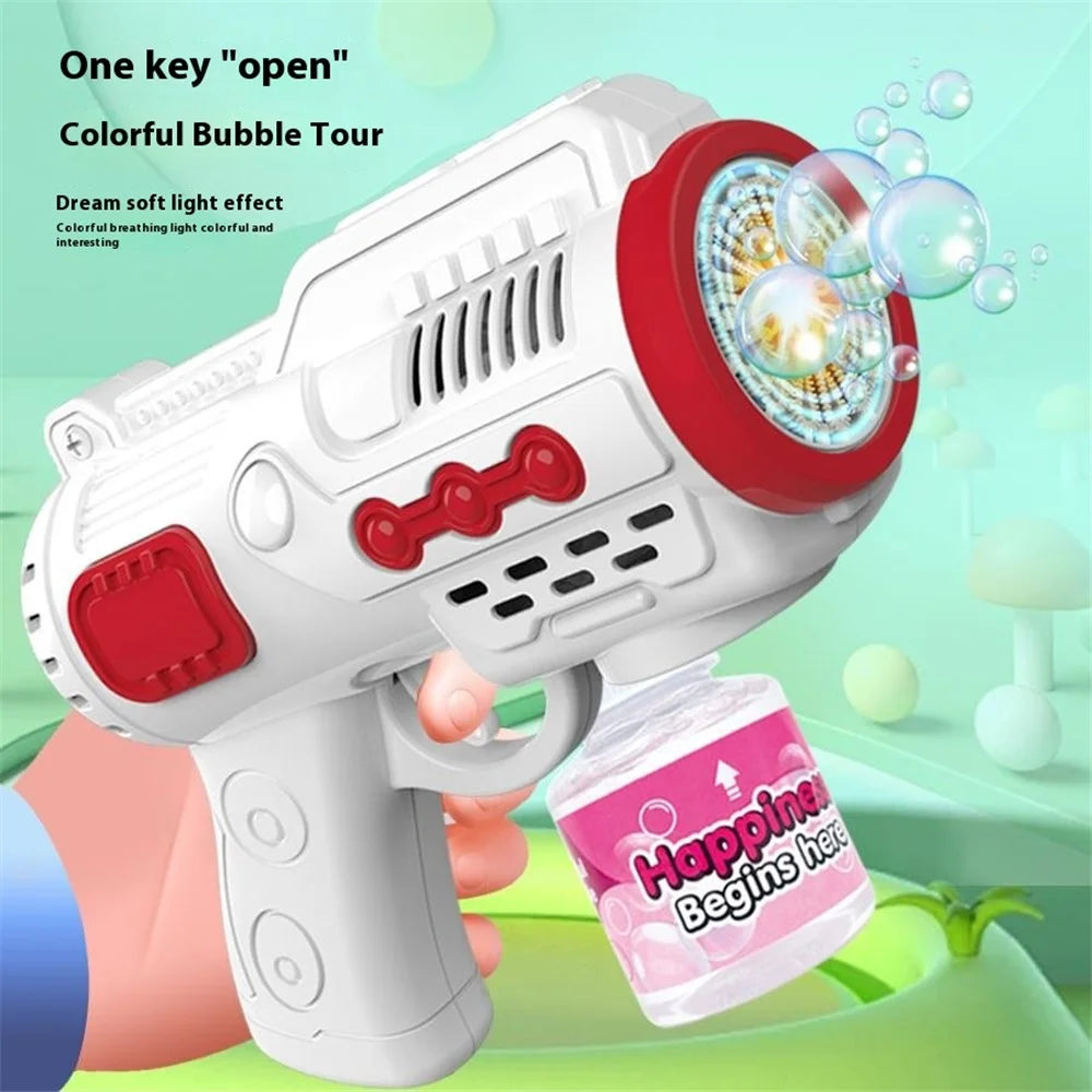 979-1 Automatic Bubble Machine 10-Hole Handheld Bubble Gun Kids Bubble Generator Toy with Light - White+Red - 3