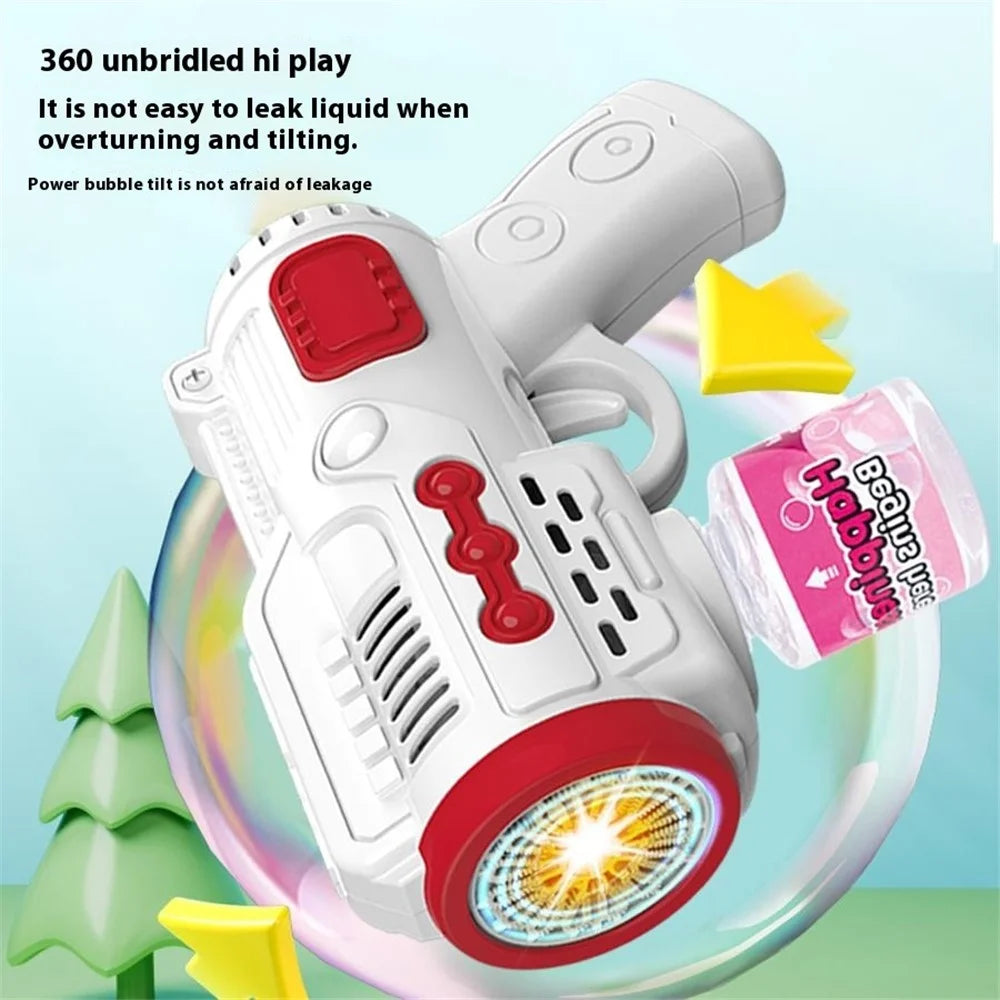 979-1 Automatic Bubble Machine 10-Hole Handheld Bubble Gun Kids Bubble Generator Toy with Light - White+Red - 4